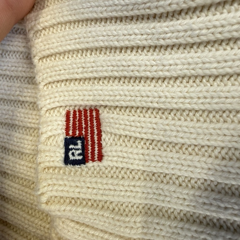 Polo Ralph Lauren Ribbed Quarter-Zip Pullover Men's Size M Ivory Navy Mock Neck - Picture 5 of 10